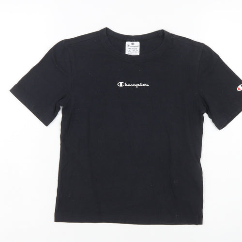 Champion Girls Black Medium Logo Short Sleeve Cotton T-Shirt