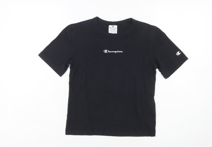 Champion Girls Black Medium Logo Short Sleeve Cotton T-Shirt