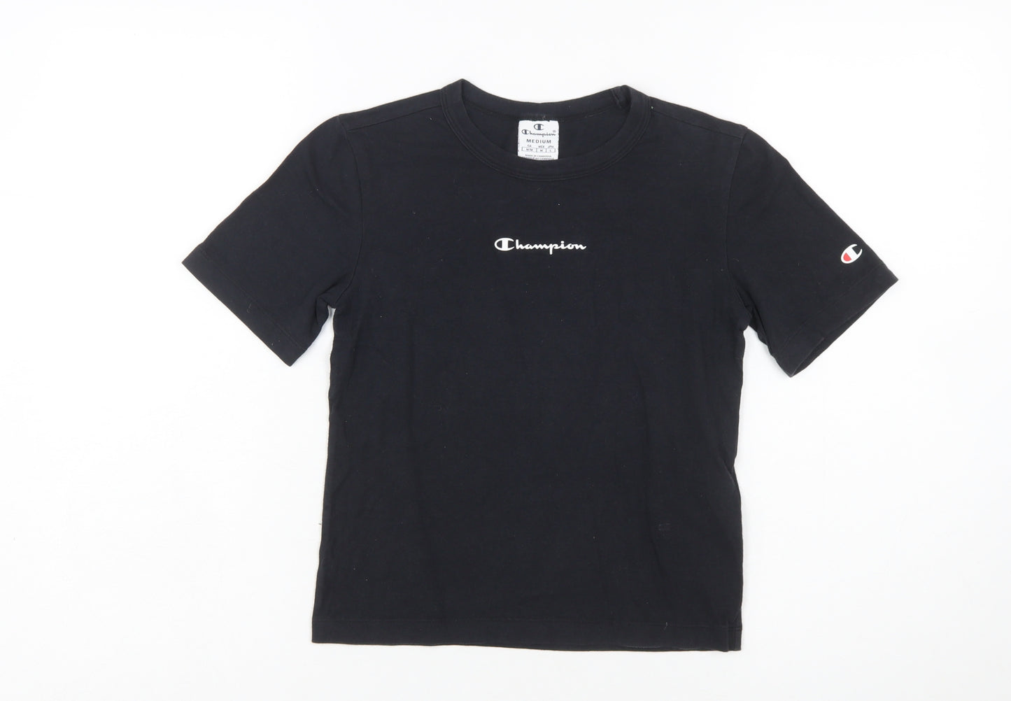 Champion Girls Black Medium Logo Short Sleeve Cotton T-Shirt