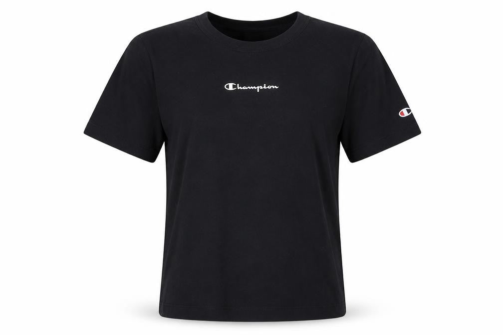 Champion Girls Black Medium Logo Short Sleeve Cotton T-Shirt