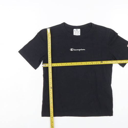 Champion Girls Black Medium Logo Short Sleeve Cotton T-Shirt