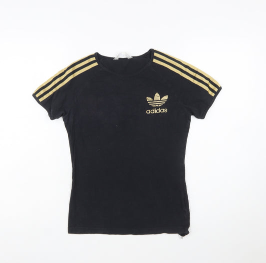 Adidas Womens Black Gold Stripe Slim Fit T-Shirt Size 12