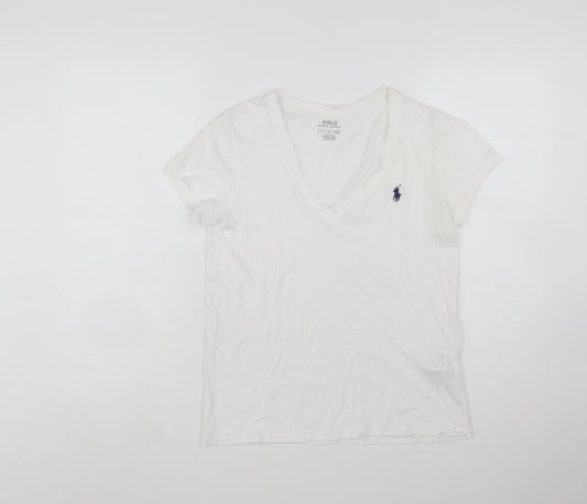Polo Ralph Lauren Women's White V-Neck Slim Fit Cotton T-Shirt Size S