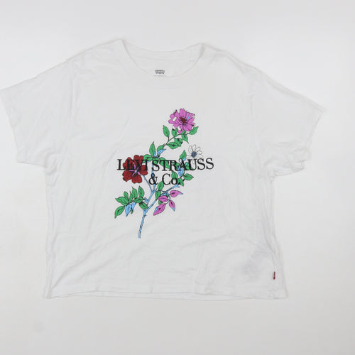 Levi's Women's White Floral Embroidered Cotton T-Shirt Size S