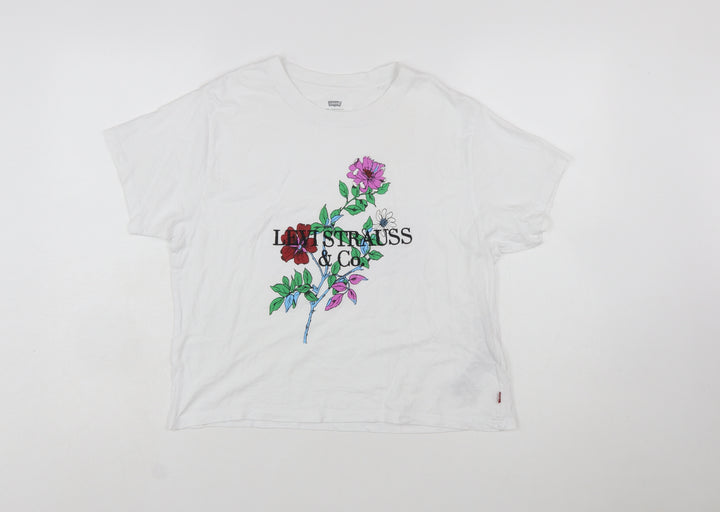 Levi's Women's White Floral Embroidered Cotton T-Shirt Size S