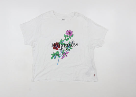 Levi's Women's White Floral Embroidered Cotton T-Shirt Size S