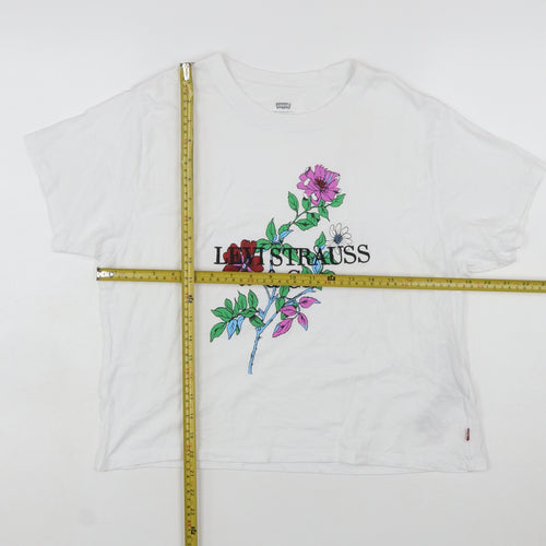 Levi's Women's White Floral Embroidered Cotton T-Shirt Size S