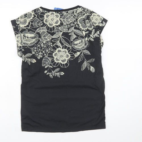Adidas Women's Black Floral T-Shirt Size 6 Crew Neck Casual Top