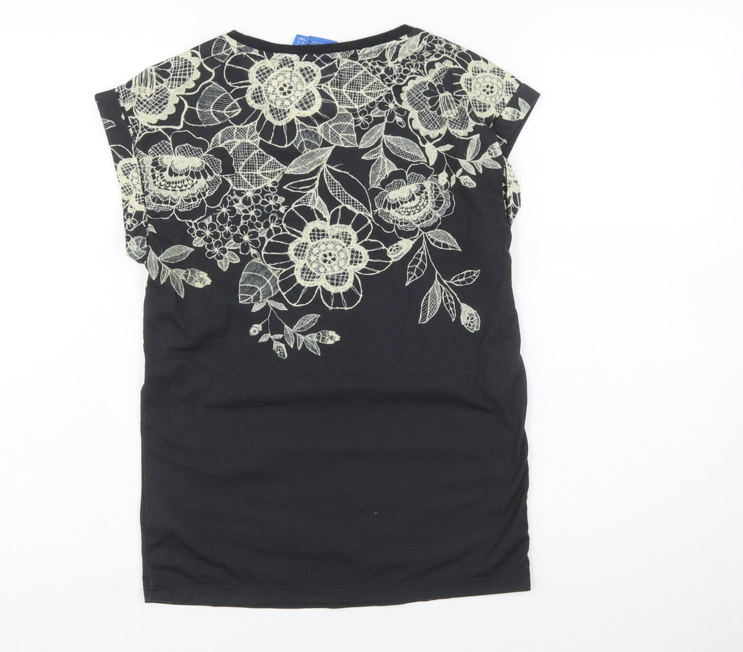 Adidas Women's Black Floral T-Shirt Size 6 Crew Neck Casual Top