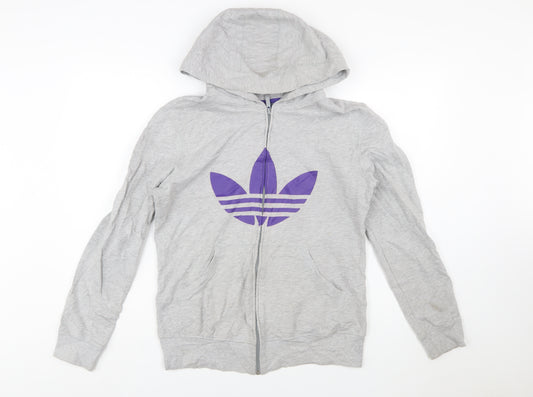 Adidas Women Grey Full Zip Hoodie with Purple Logo Size M