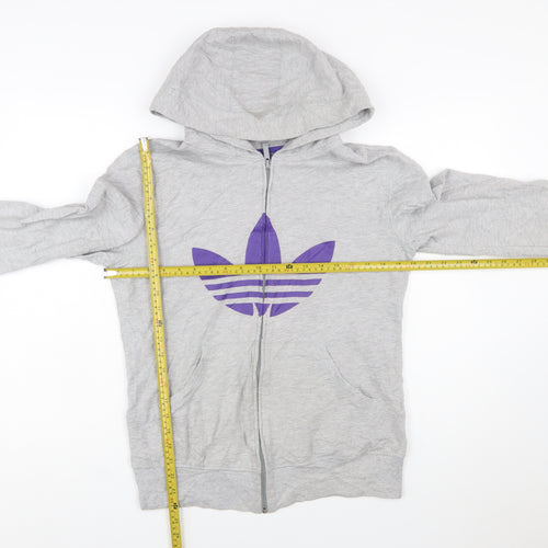 Adidas Women Grey Full Zip Hoodie with Purple Logo Size M
