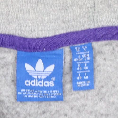 Adidas Women Grey Full Zip Hoodie with Purple Logo Size M