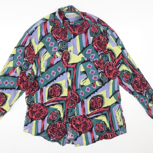 City Streets Men's Multicoloured 90s Retro Rayon Long Sleeve Button-Up Shirt L