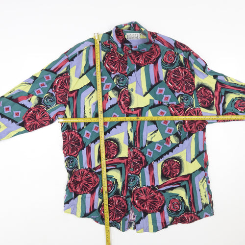 City Streets Men's Multicoloured 90s Retro Rayon Long Sleeve Button-Up Shirt L