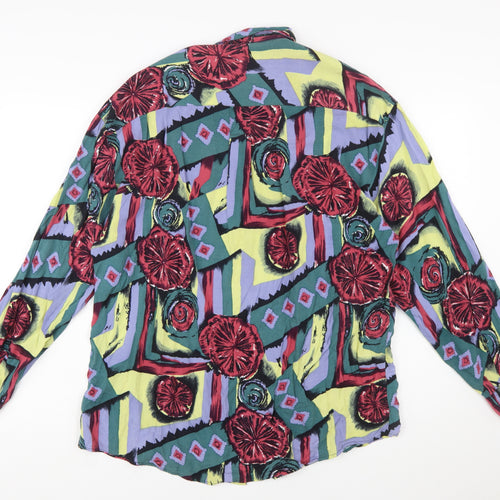 City Streets Men's Multicoloured 90s Retro Rayon Long Sleeve Button-Up Shirt L