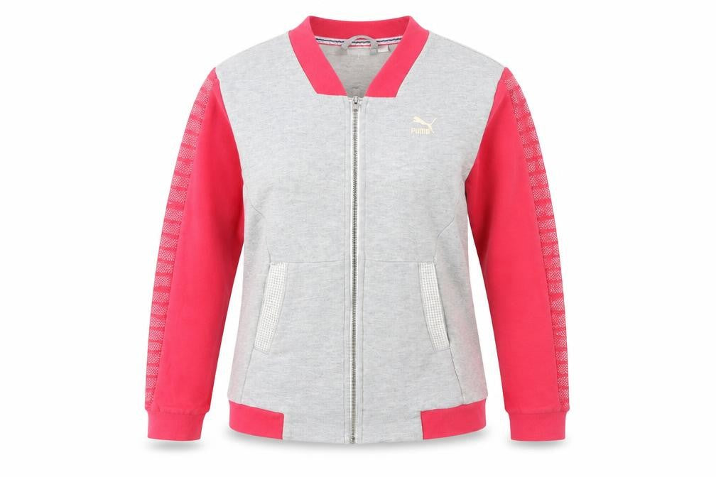 Front view of Puma women’s grey & pink full zip sweatshirt, size UK 10, uk