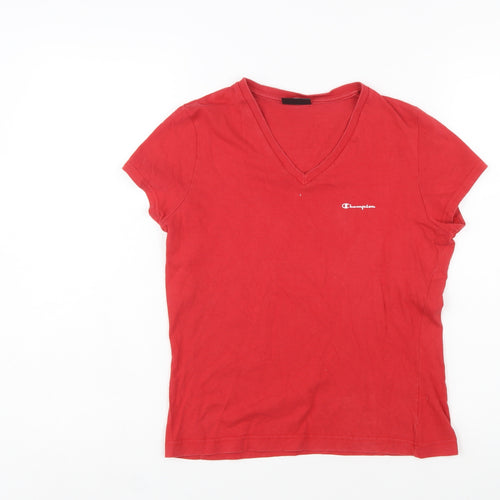 Champion Womens Red V-Neck Short Sleeve Cotton T-Shirt M