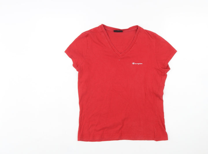 Champion Womens Red V-Neck Short Sleeve Cotton T-Shirt M