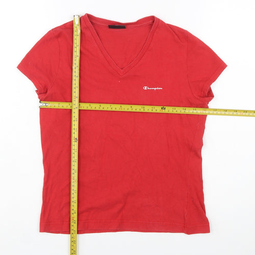 Champion Womens Red V-Neck Short Sleeve Cotton T-Shirt M
