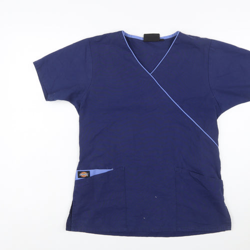 Dickies Women Blue Wrap V-Neck Short Sleeve Workwear Blouse XS