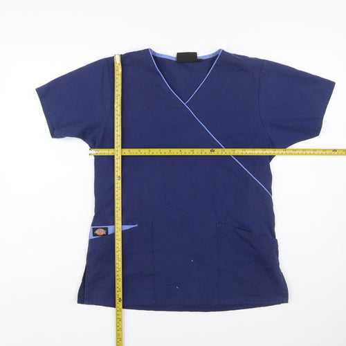 Dickies Women Blue Wrap V-Neck Short Sleeve Workwear Blouse XS