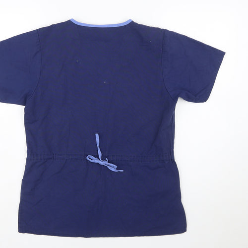 Dickies Women Blue Wrap V-Neck Short Sleeve Workwear Blouse XS