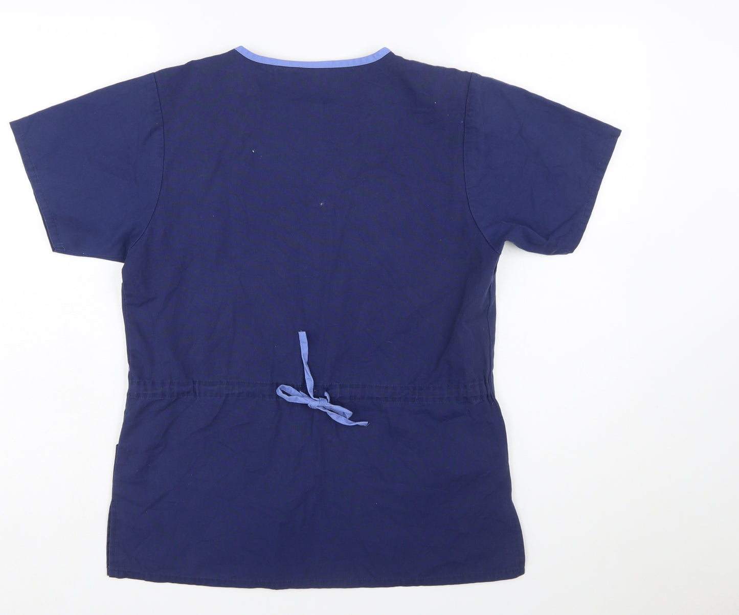 Dickies Women Blue Wrap V-Neck Short Sleeve Workwear Blouse XS