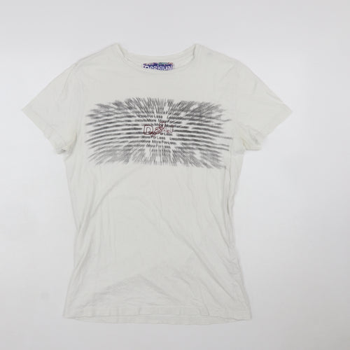 Desigual Women White Graphic Basic T-Shirt Size M