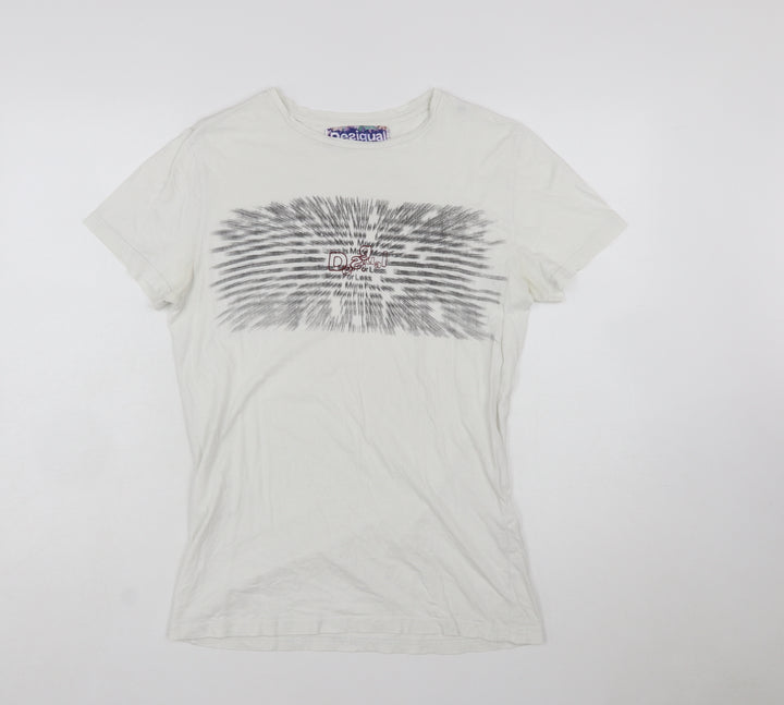 Desigual Women White Graphic Basic T-Shirt Size M