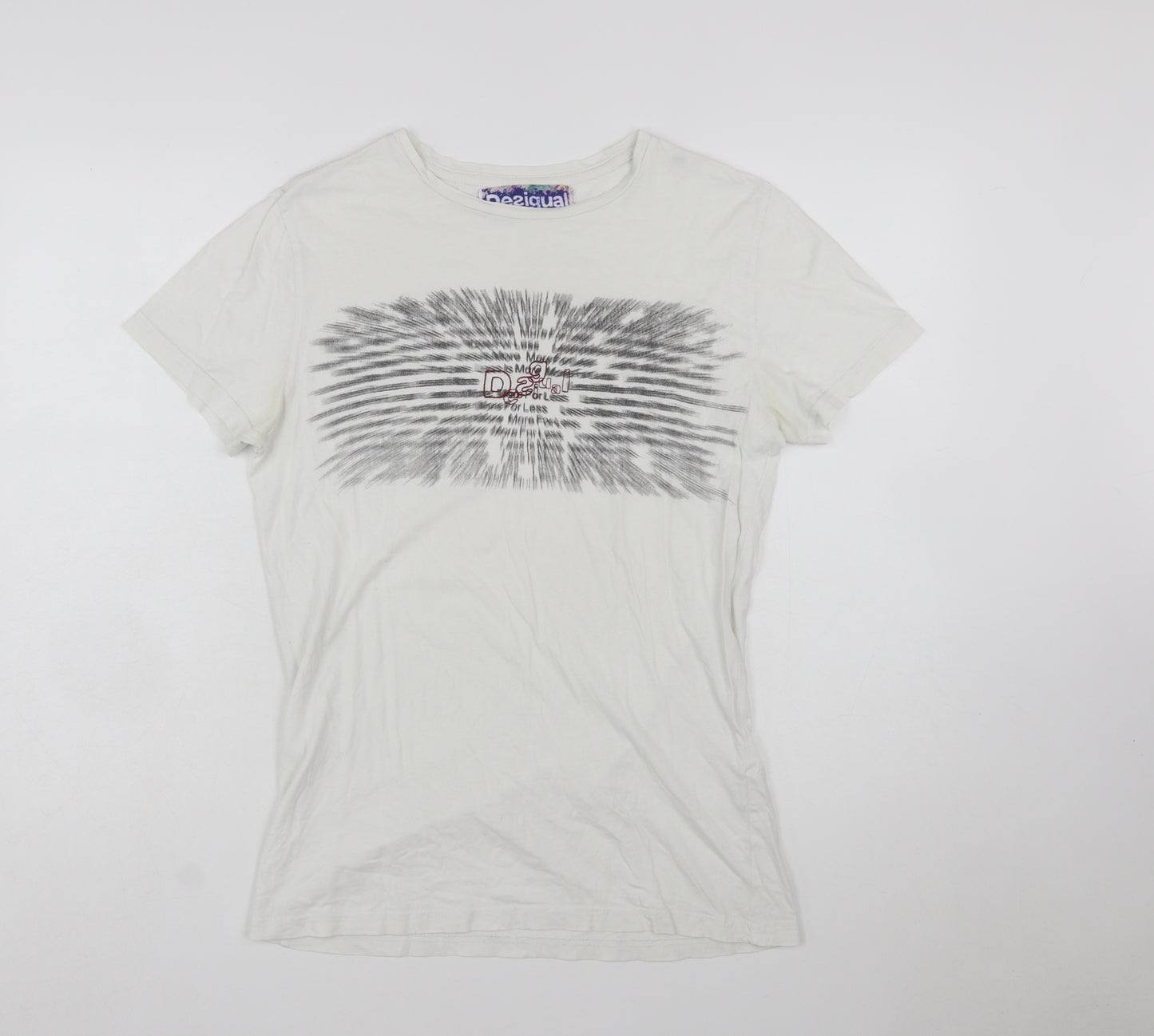 Desigual Women White Graphic Basic T-Shirt Size M