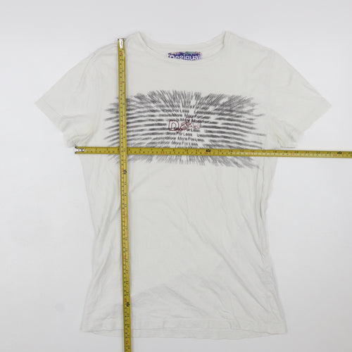Desigual Women White Graphic Basic T-Shirt Size M