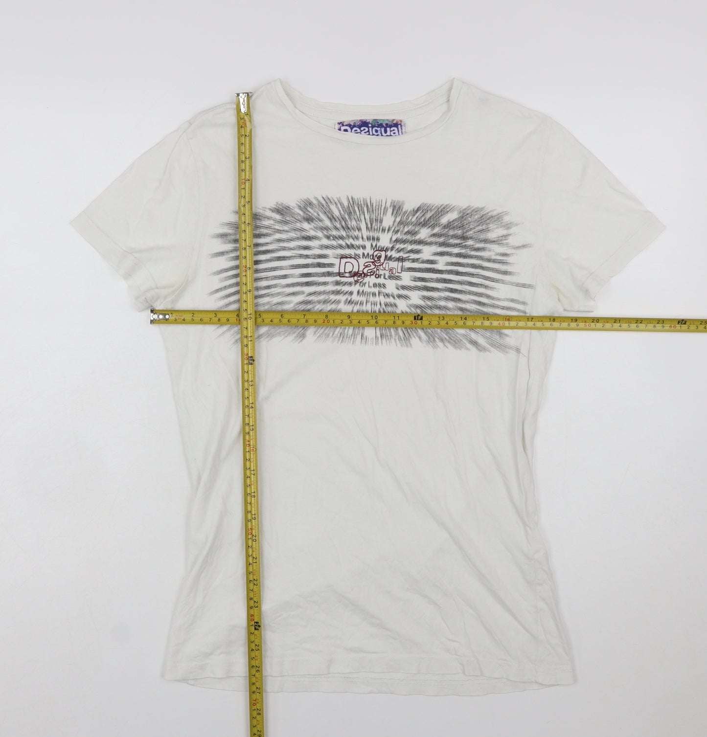 Desigual Women White Graphic Basic T-Shirt Size M