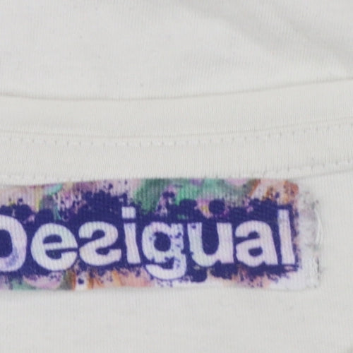Desigual Women White Graphic Basic T-Shirt Size M