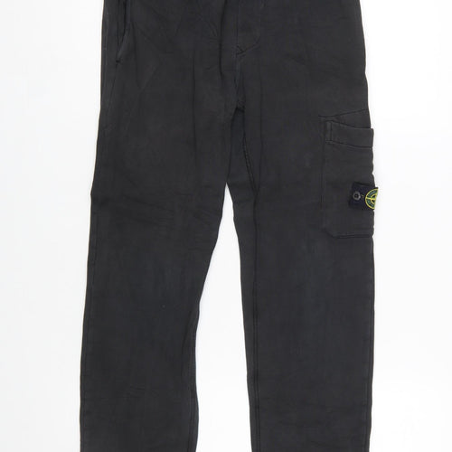 Stone Island Boys Black Cargo Trousers 12 Years Cotton Twill Joggers