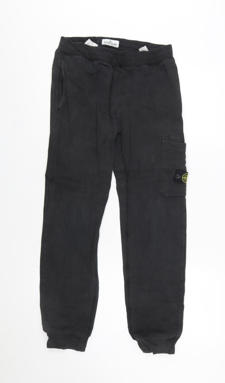 Stone Island Boys Black Cargo Trousers 12 Years Cotton Twill Joggers