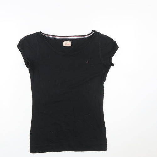 Tommy Hilfiger Women Black Basic Slim Fit Cotton T-Shirt M
