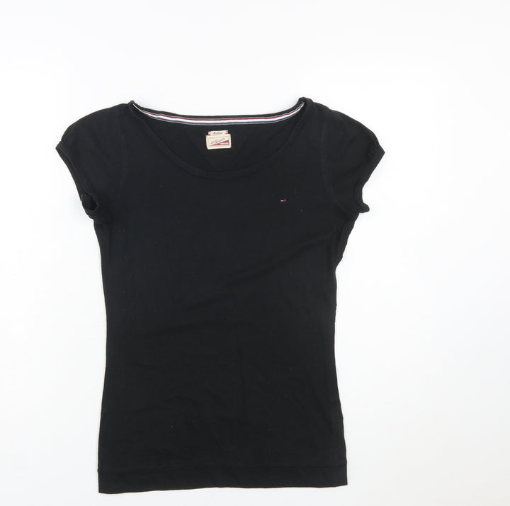 Tommy Hilfiger Women Black Basic Slim Fit Cotton T-Shirt M