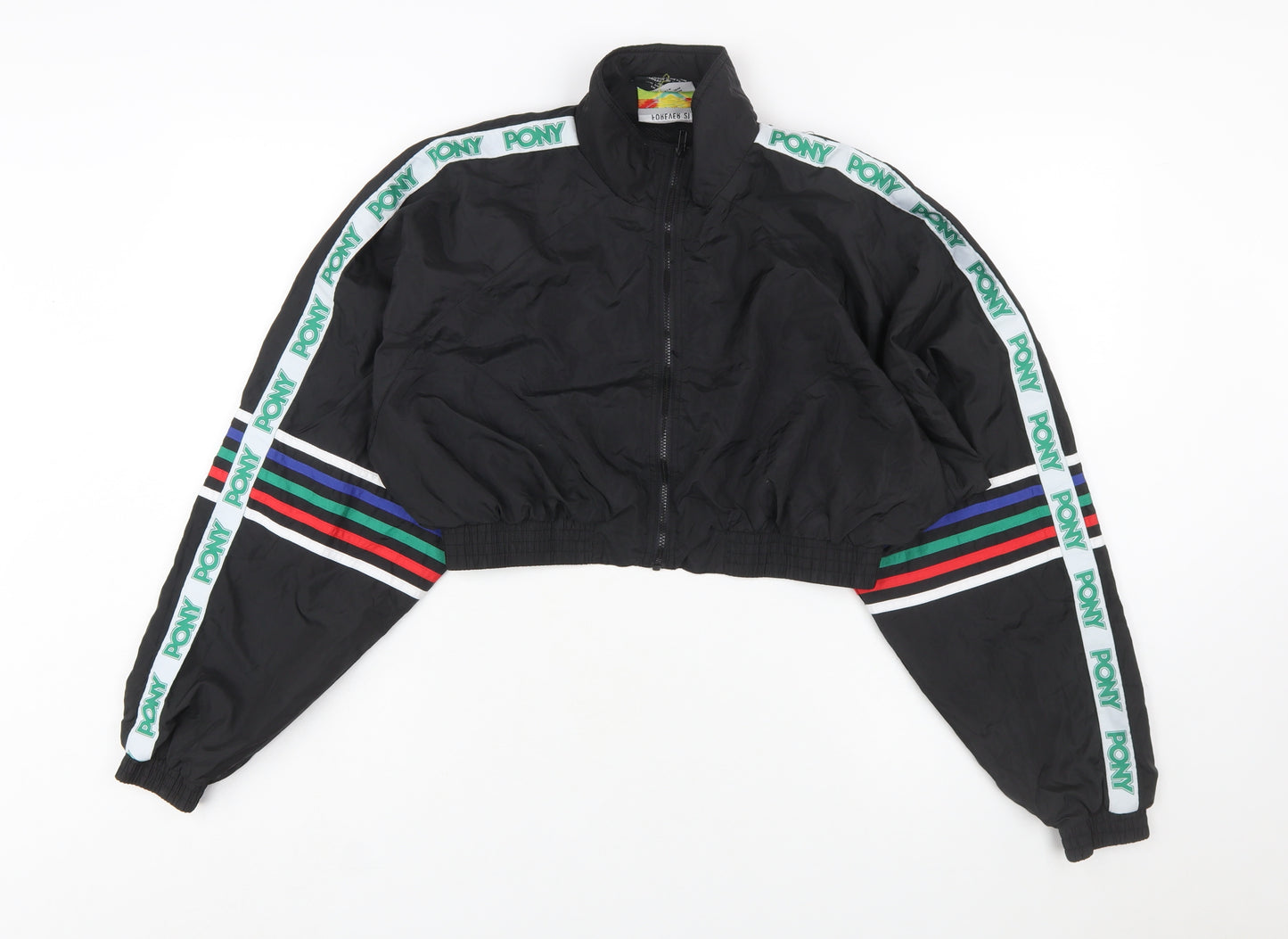 Forever 21 Women’s Black Cropped Bomber Jacket M Sports Retro Style