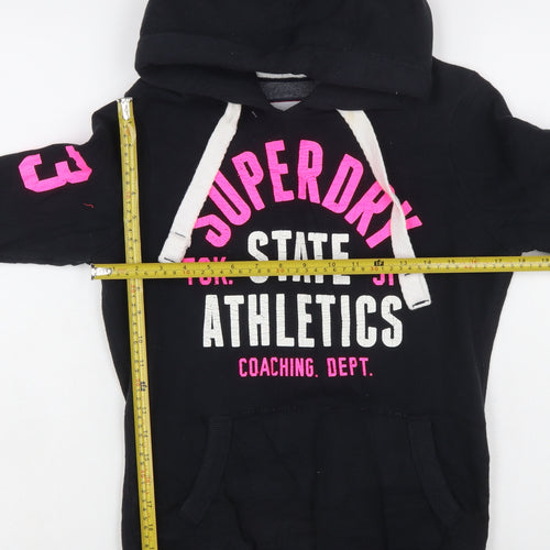 Superdry Women Black Hoodie Small Pullover Athletic Print