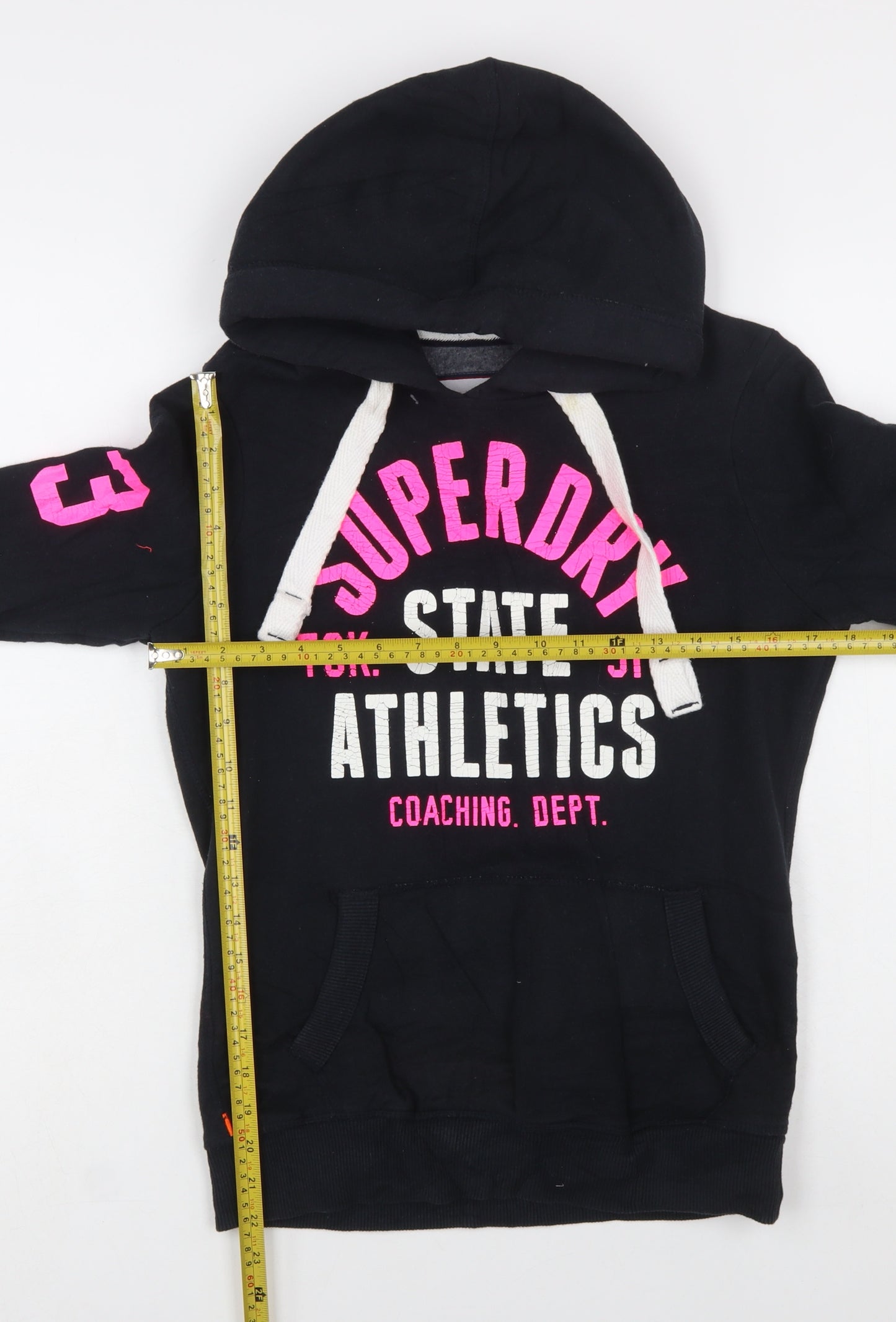 Superdry Women Black Hoodie Small Pullover Athletic Print