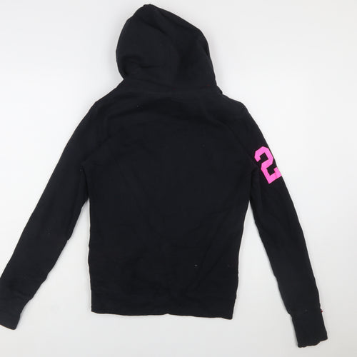 Superdry Women Black Hoodie Small Pullover Athletic Print