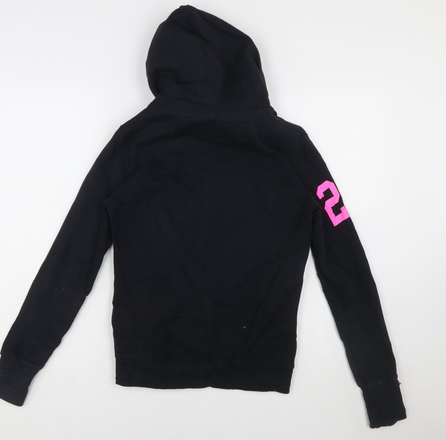 Superdry Women Black Hoodie Small Pullover Athletic Print