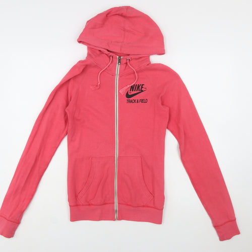 Nike Womens Pink Full Zip Hoodie XS Cotton Track & Field Sweatshirt