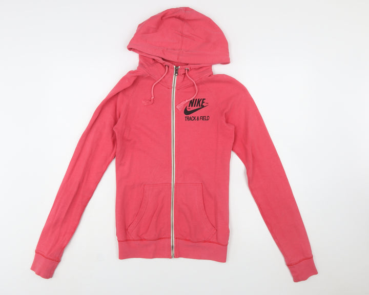 Nike Womens Pink Full Zip Hoodie XS Cotton Track & Field Sweatshirt