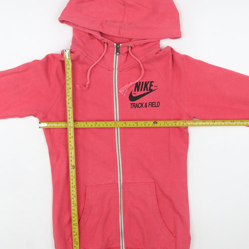 Nike Womens Pink Full Zip Hoodie XS Cotton Track & Field Sweatshirt