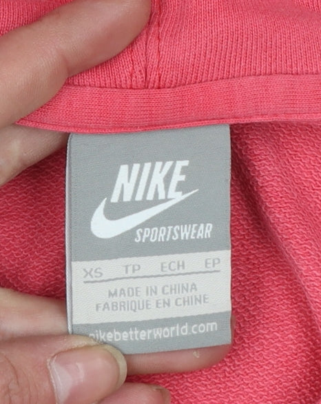 Nike Womens Pink Full Zip Hoodie XS Cotton Track & Field Sweatshirt