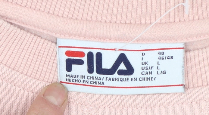 FILA Women Pink Crew Neck Pullover Sweatshirt Size L Cotton Blend