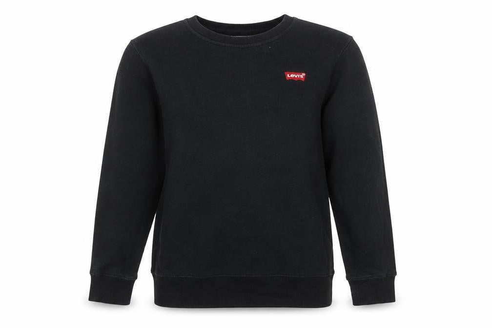 Front view of Levi's boys’ black crew neck sweatshirt, size 12, years cotton blend logo