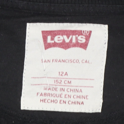 Levi's Boys Black Crew Neck Sweatshirt Size 12 Years Cotton Blend Logo