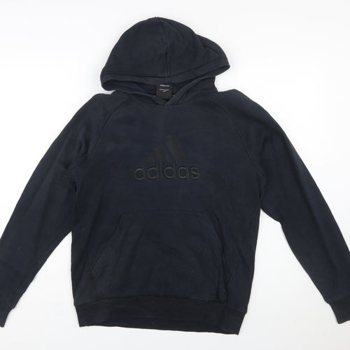 Adidas Boys Black Pullover Hoodie 13-14 Years Cotton Blend Logo Sweatshirt
